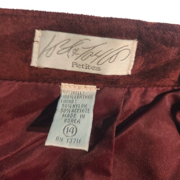 Rusty Brown Suede Leather Side Slit Midi Skirt Petite Size 14 - Picture 9 of 10